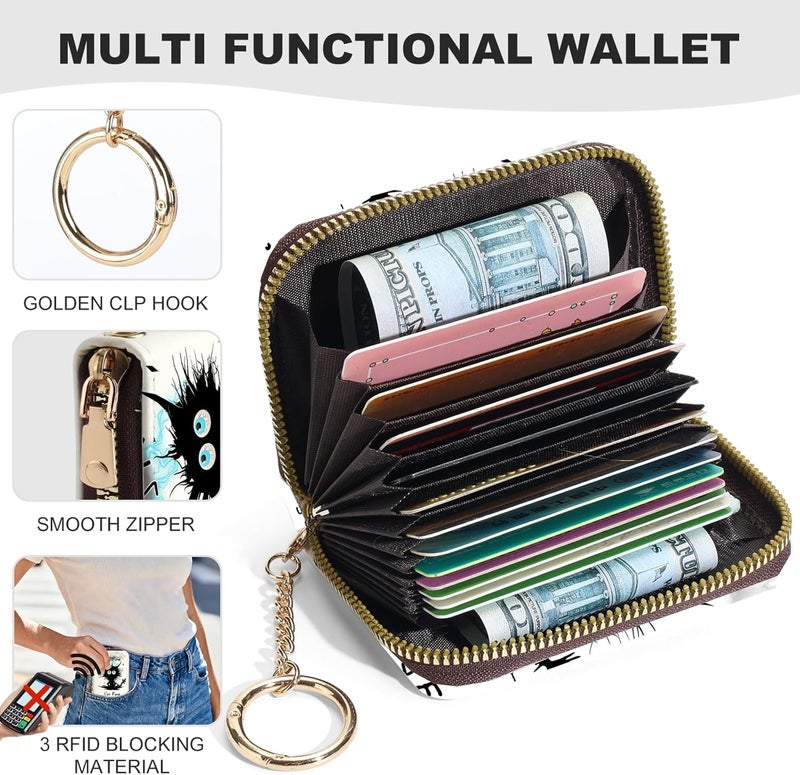 Luoycxy Credit Card Holder for Women,Small Rfid Wallet with Keychain Zipper,Cute PU Leather Card Case Wallet，Accordion Credit Card Wallets Gift,Cat Struck by Lightning - Image 2